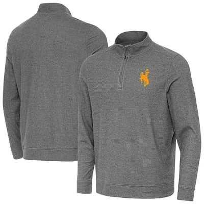 Men's Antigua Heather Charcoal Wyoming Cowboys Subtle Quarter-Zip Top