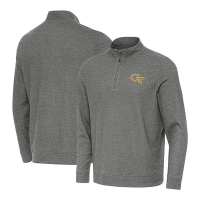 Men's Antigua Heather Charcoal Georgia Tech Yellow Jackets Subtle Quarter-Zip Top