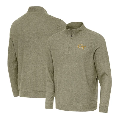 Men's Antigua Heather Olive Georgia Tech Yellow Jackets Subtle Quarter-Zip Top