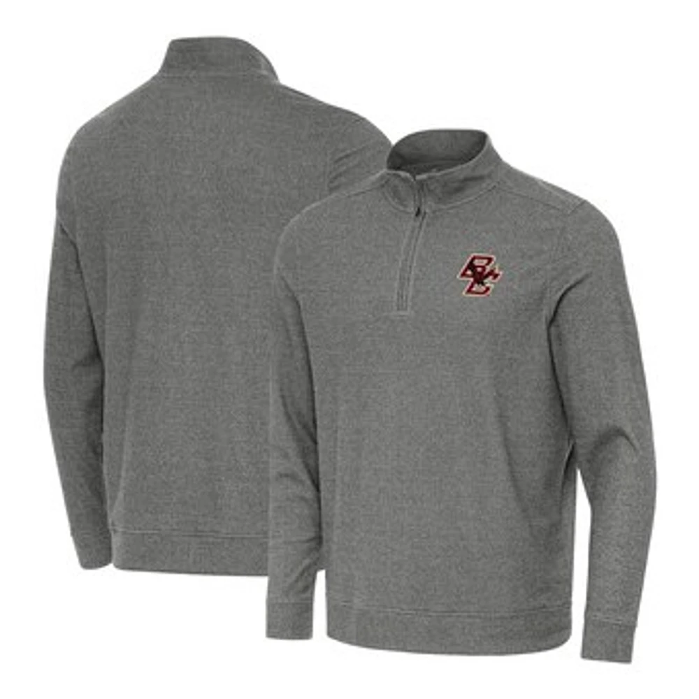 Men's Antigua Heather Charcoal Boston College Eagles Subtle Quarter-Zip Top