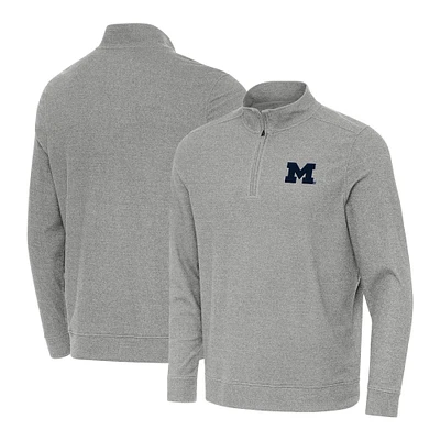 Men's Antigua Heather Gray Michigan Wolverines Subtle Quarter-Zip Top