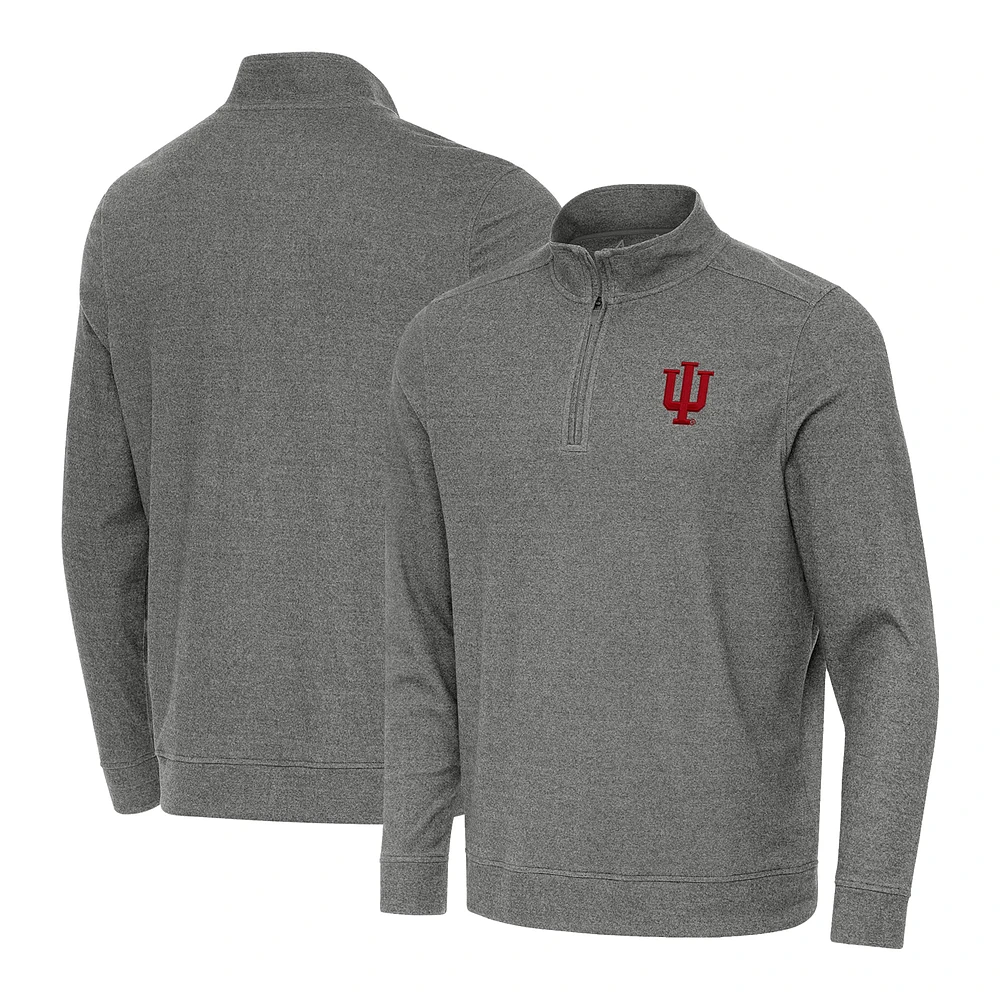 Men's Antigua Heather Charcoal Indiana Hoosiers Subtle Quarter-Zip Top