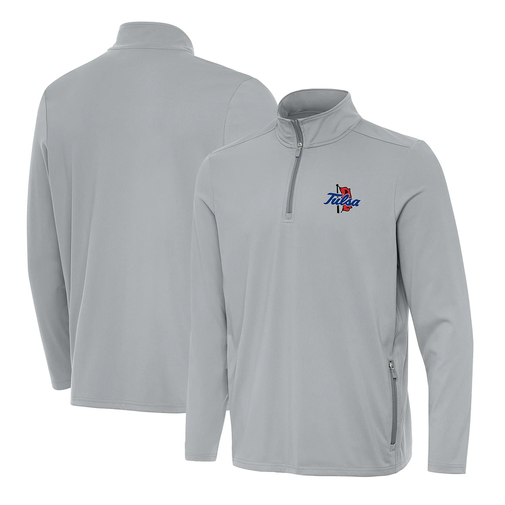 Men's Antigua Gray Tulsa Golden Hurricane Perilous Quarter-Zip Pullover Top