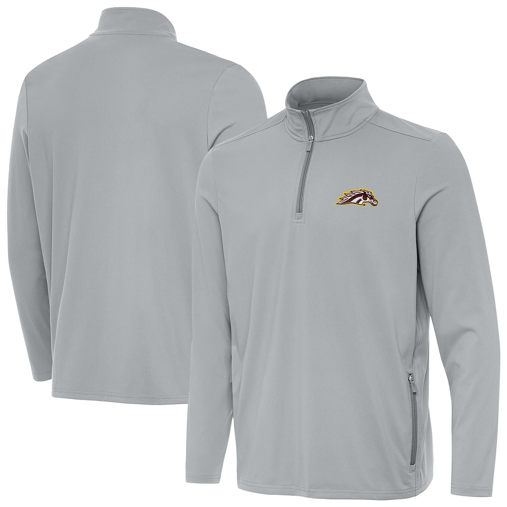 Men's Antigua Gray Western Michigan Broncos Perilous Quarter-Zip Pullover Top