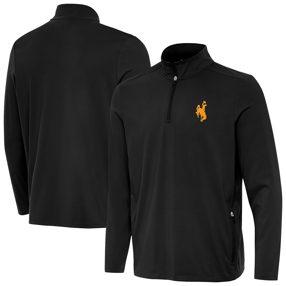 Men's Antigua Black Wyoming Cowboys Perilous Quarter-Zip Pullover Top