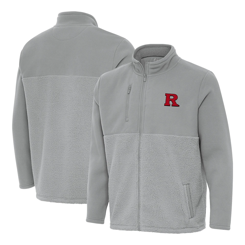 Men's Antigua Gray Rutgers Scarlet Knights Daily Fused Full-Zip Jacket