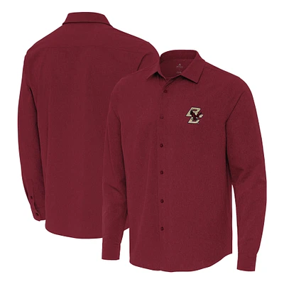 Men's Antigua Maroon Boston College Eagles Exposure Woven Long Sleeve Button-Up Shirt