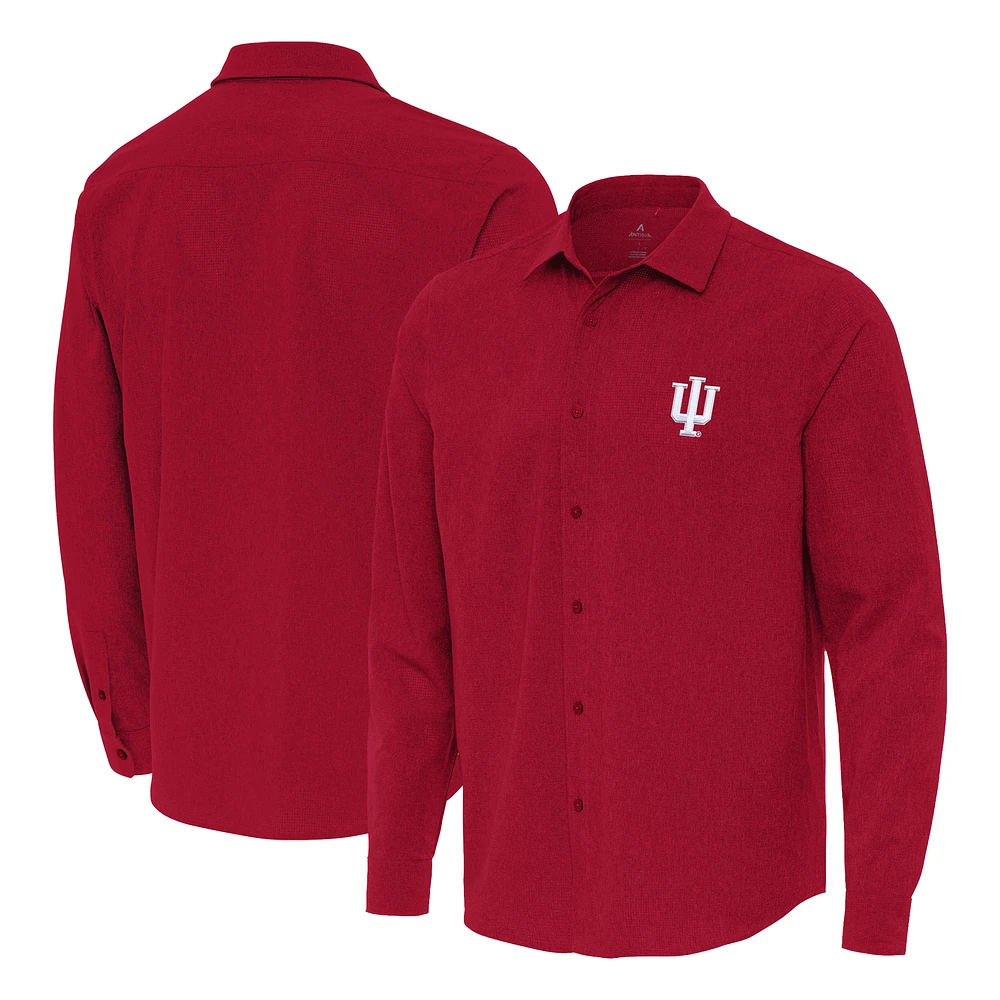 Men's Antigua Crimson Indiana Hoosiers Exposure Woven Long Sleeve Button-Up Shirt