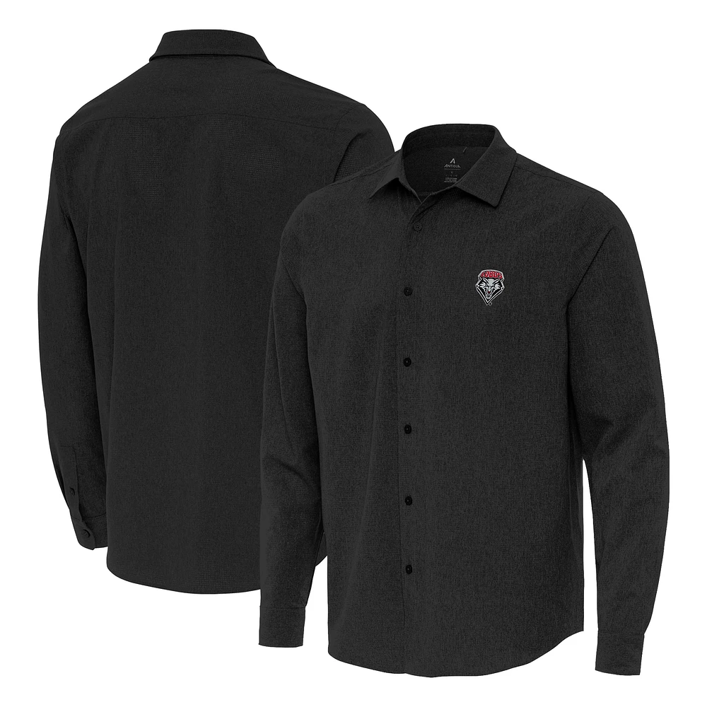Men's Antigua Black New Mexico Lobos Exposure Woven Long Sleeve Button-Up Shirt