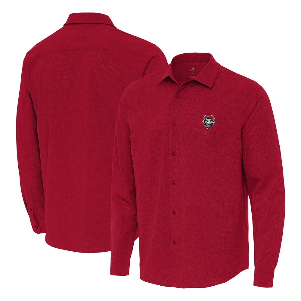 Men's Antigua Cherry New Mexico Lobos Exposure Woven Long Sleeve Button-Up Shirt