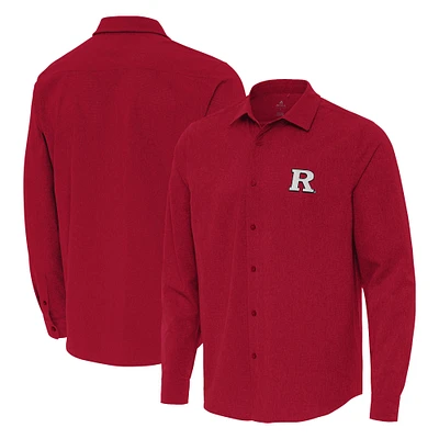Men's Antigua Scarlet Rutgers Knights Exposure Woven Long Sleeve Button-Up Shirt