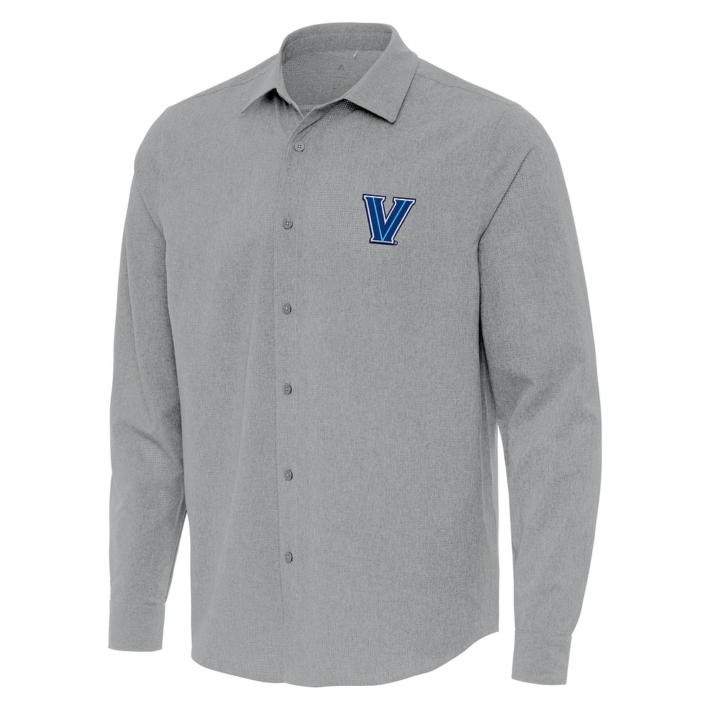 Men's Antigua Gray Villanova Wildcats Exposure Woven Long Sleeve Button-Up Shirt