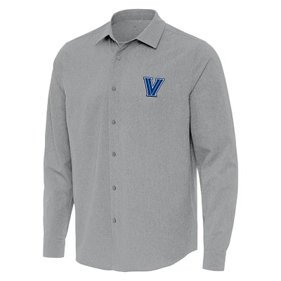 Men's Antigua Gray Villanova Wildcats Exposure Woven Long Sleeve Button-Up Shirt
