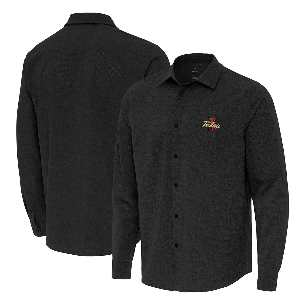 Men's Antigua Tulsa Golden Hurricane Exposure Woven Long Sleeve Button-Up Shirt