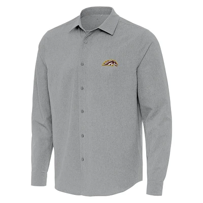 Men's Antigua Gray Western Michigan Broncos Exposure Woven Long Sleeve Button-Up Shirt