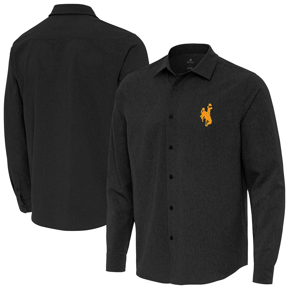 Men's Antigua Black Wyoming Cowboys Exposure Woven Long Sleeve Button-Up Shirt