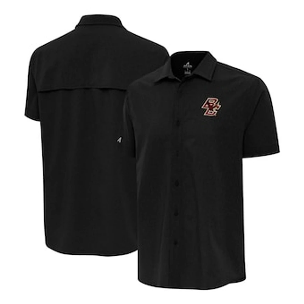 Men's Antigua Black Boston College Eagles Activate Woven Short Sleeve Button-Up Shirt