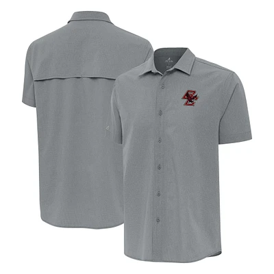 Men's Antigua Gray Boston College Eagles Activate Woven Short Sleeve Button-Up Shirt