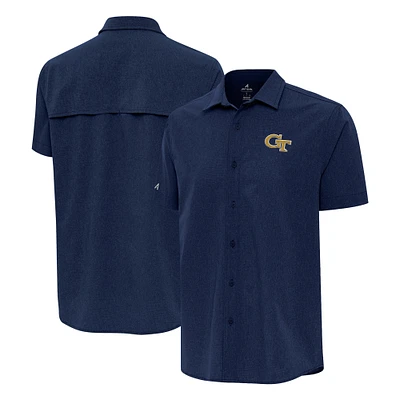 Men's Antigua Navy Georgia Tech Yellow Jackets Activate Woven Short Sleeve Button-Up Shirt
