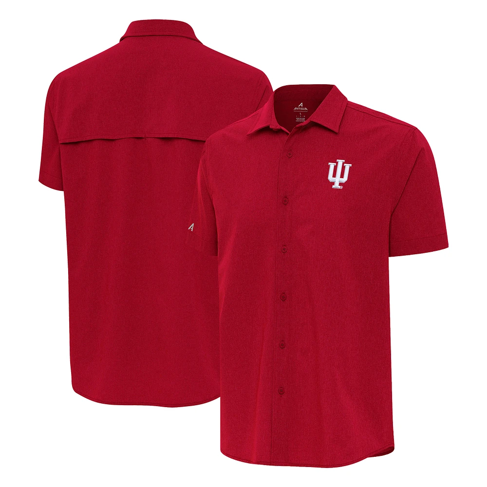 Men's Antigua Crimson Indiana Hoosiers Activate Woven Short Sleeve Button-Up Shirt