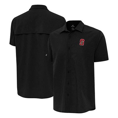 Men's Antigua Black Stanford Cardinal Activate Woven Short Sleeve Button-Up Shirt