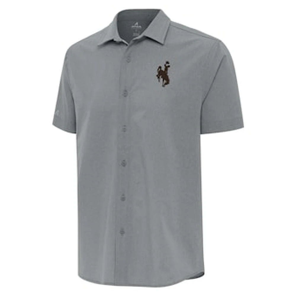 Men's Antigua Gray Wyoming Cowboys Activate Woven Button-Up Shirt