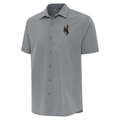 Men's Antigua Gray Wyoming Cowboys Activate Woven Button-Up Shirt