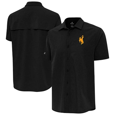 Men's Antigua Black Wyoming Cowboys Activate Woven Button-Up Shirt