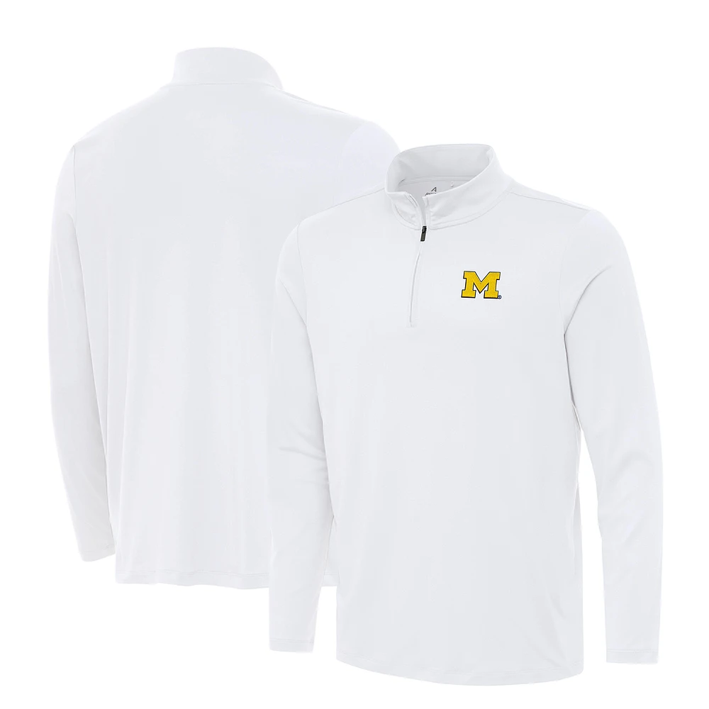 Men's Antigua White Michigan Wolverines Reprocess Quarter-Zip Top
