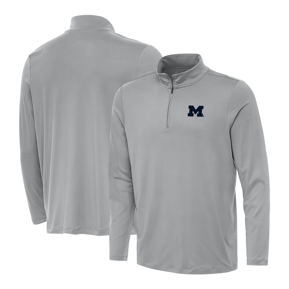 Men's Antigua Gray Michigan Wolverines Reprocess Quarter-Zip Top