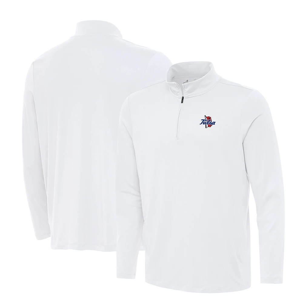 Men's Antigua White Tulsa Golden Hurricane Reprocess Quarter-Zip Top