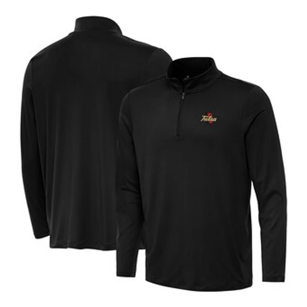 Men's Antigua Black Tulsa Golden Hurricane Reprocess Quarter-Zip Top