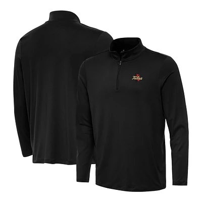 Men's Antigua Black Tulsa Golden Hurricane Reprocess Quarter-Zip Top
