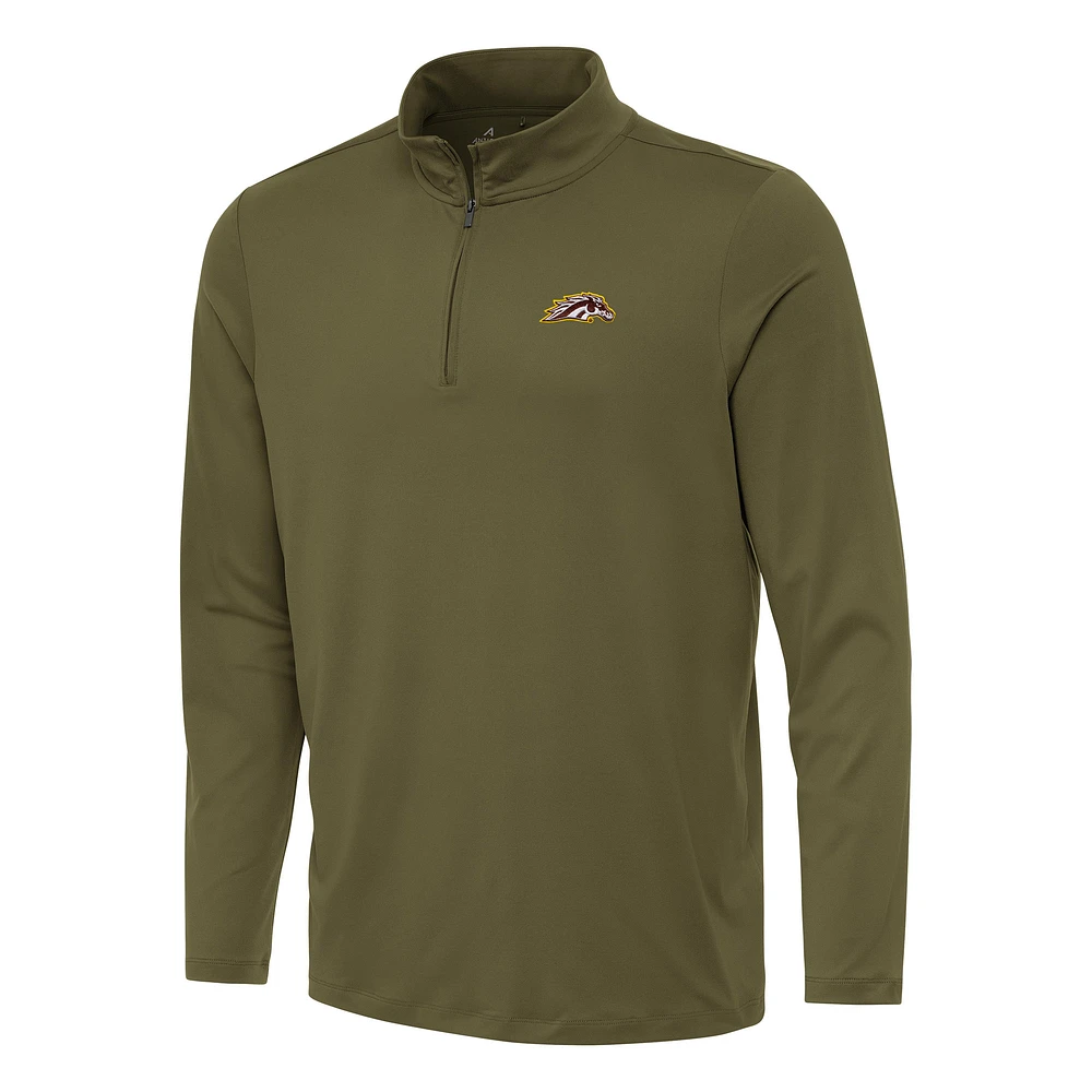 Men's Antigua Olive Western Michigan Broncos Reprocess Quarter-Zip Top