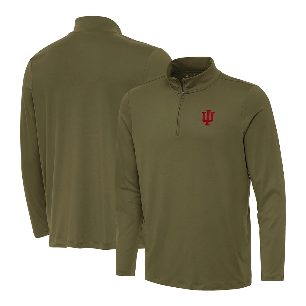 Men's Antigua Olive Indiana Hoosiers Reprocess Quarter-Zip Top