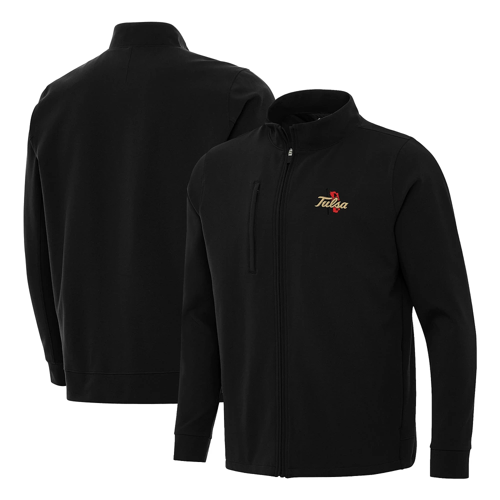 Men's Antigua Black Tulsa Golden Hurricane Regard Full-Zip Jacket