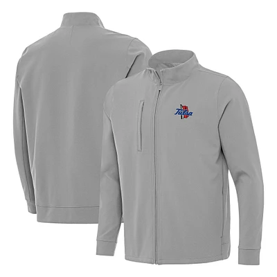 Men's Antigua Gray Tulsa Golden Hurricane Regard Full-Zip Jacket