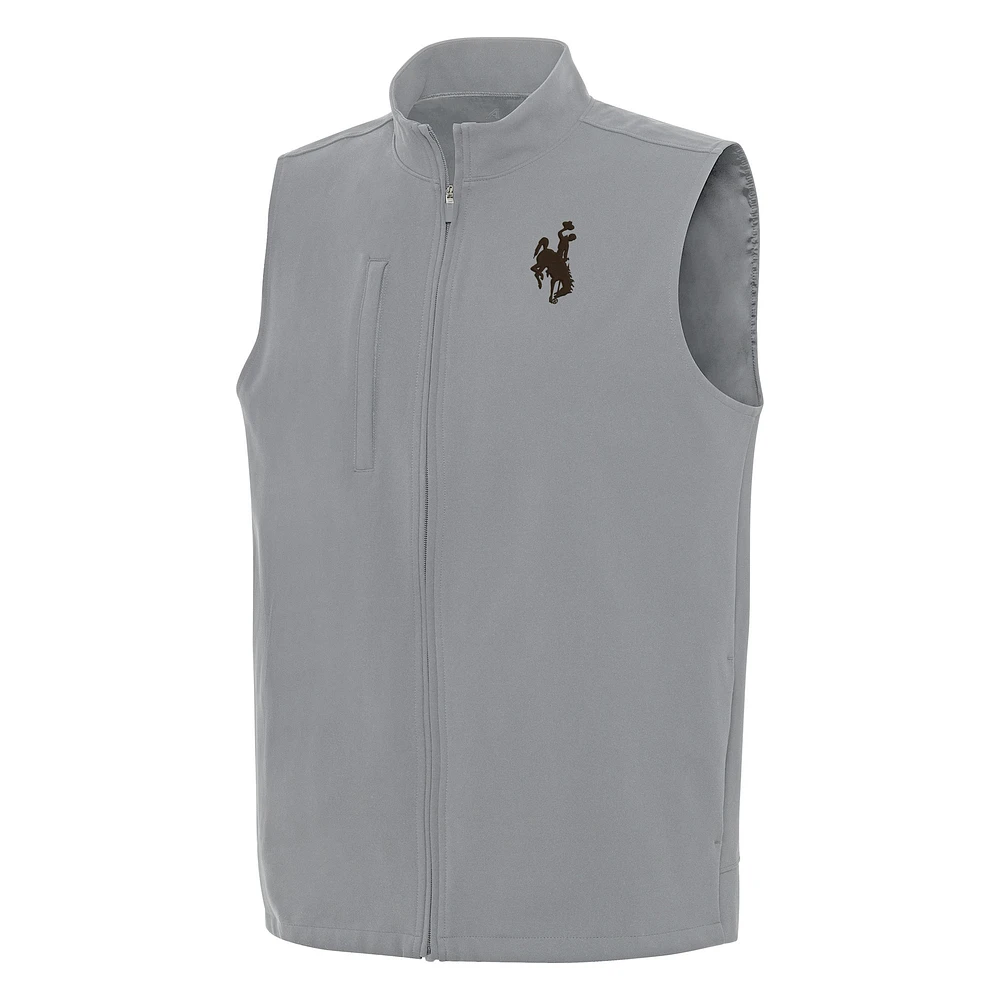 Men's Antigua Gray Wyoming Cowboys Regard Full-Zip Vest
