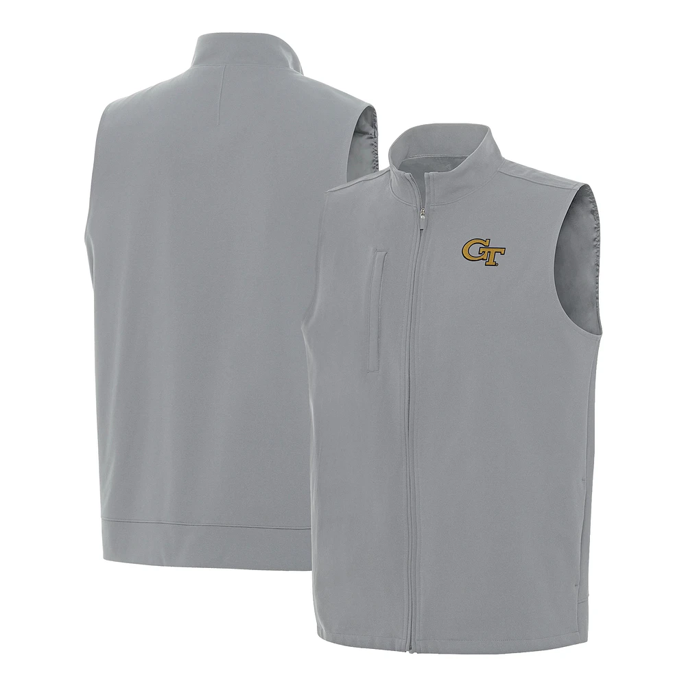 Men's Antigua Gray Georgia Tech Yellow Jackets Regard Full-Zip Vest