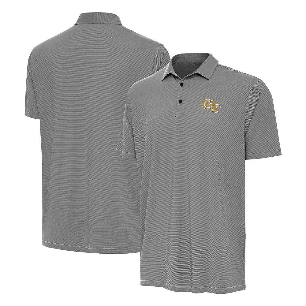 Men's Antigua Black Georgia Tech Yellow Jackets Twine Polo