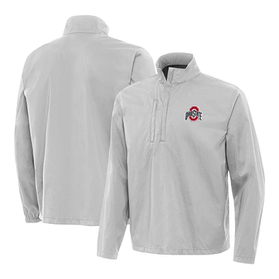 Men's Antigua Heather Gray Ohio State Buckeyes Brisk Quarter-Zip Jacket