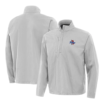 Men's Antigua Heather Gray Tulsa Golden Hurricane Brisk Quarter-Zip Pullover Jacket