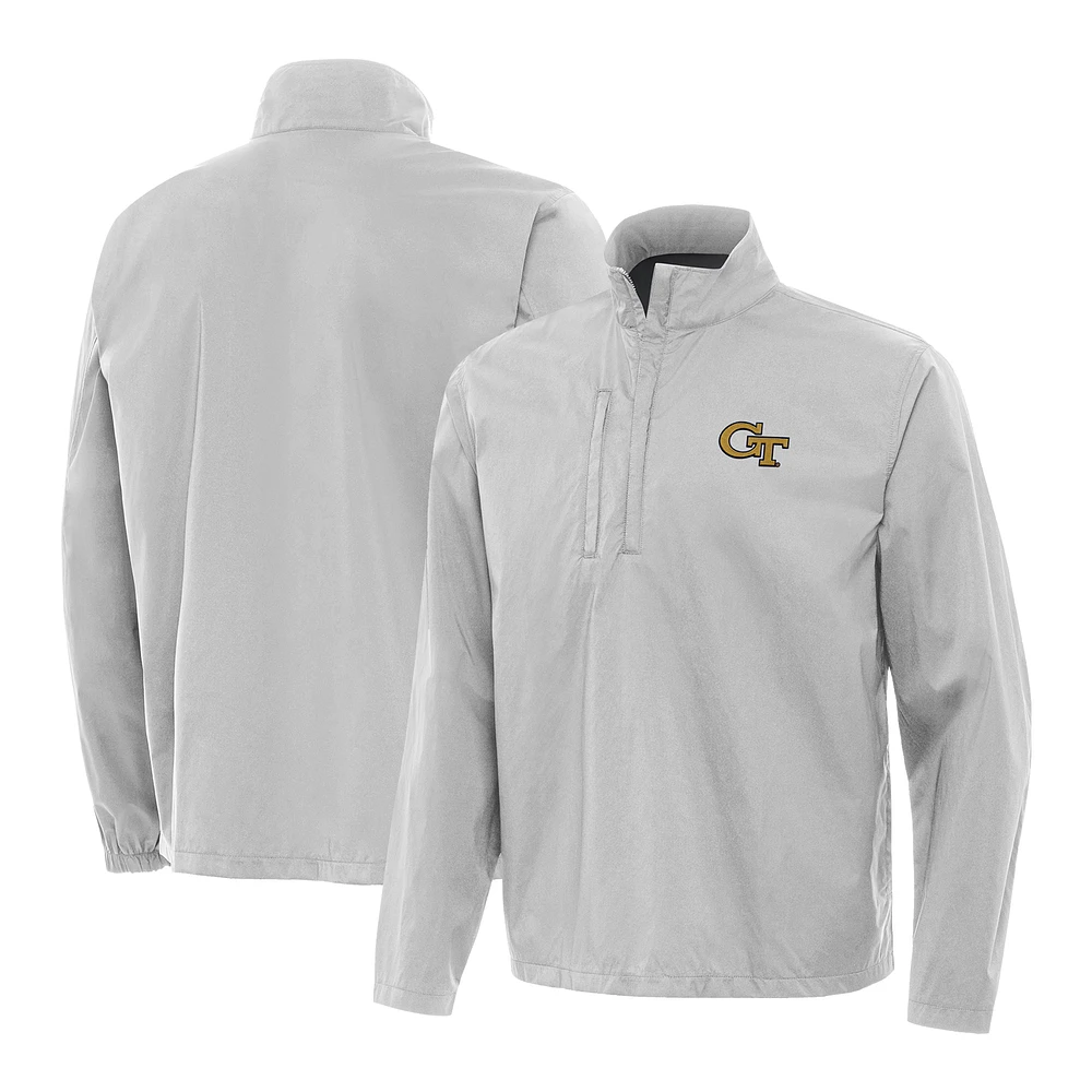 Men's Antigua Stone Georgia Tech Yellow Jackets Brisk Quarter-Zip Pullover Jacket