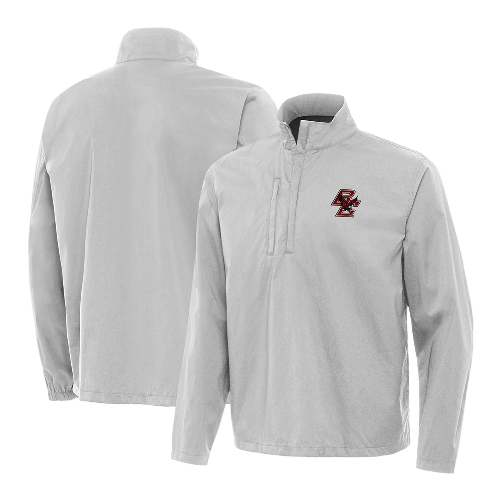 Men's Antigua Heather Gray Boston College Eagles Brisk Quarter-Zip Pullover Jacket