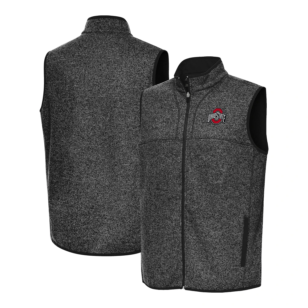 Men's Antigua Heather Black Ohio State Buckeyes Fortune Full-Zip Vest