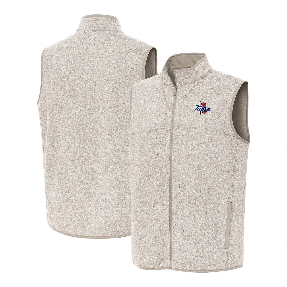 Men's Antigua Oatmeal Tulsa Golden Hurricane Fortune Full-Zip Vest