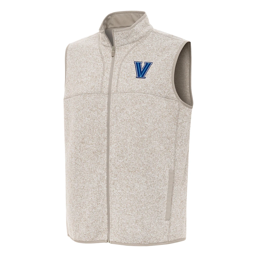 Men's Antigua Oatmeal Villanova Wildcats Fortune Full-Zip Vest