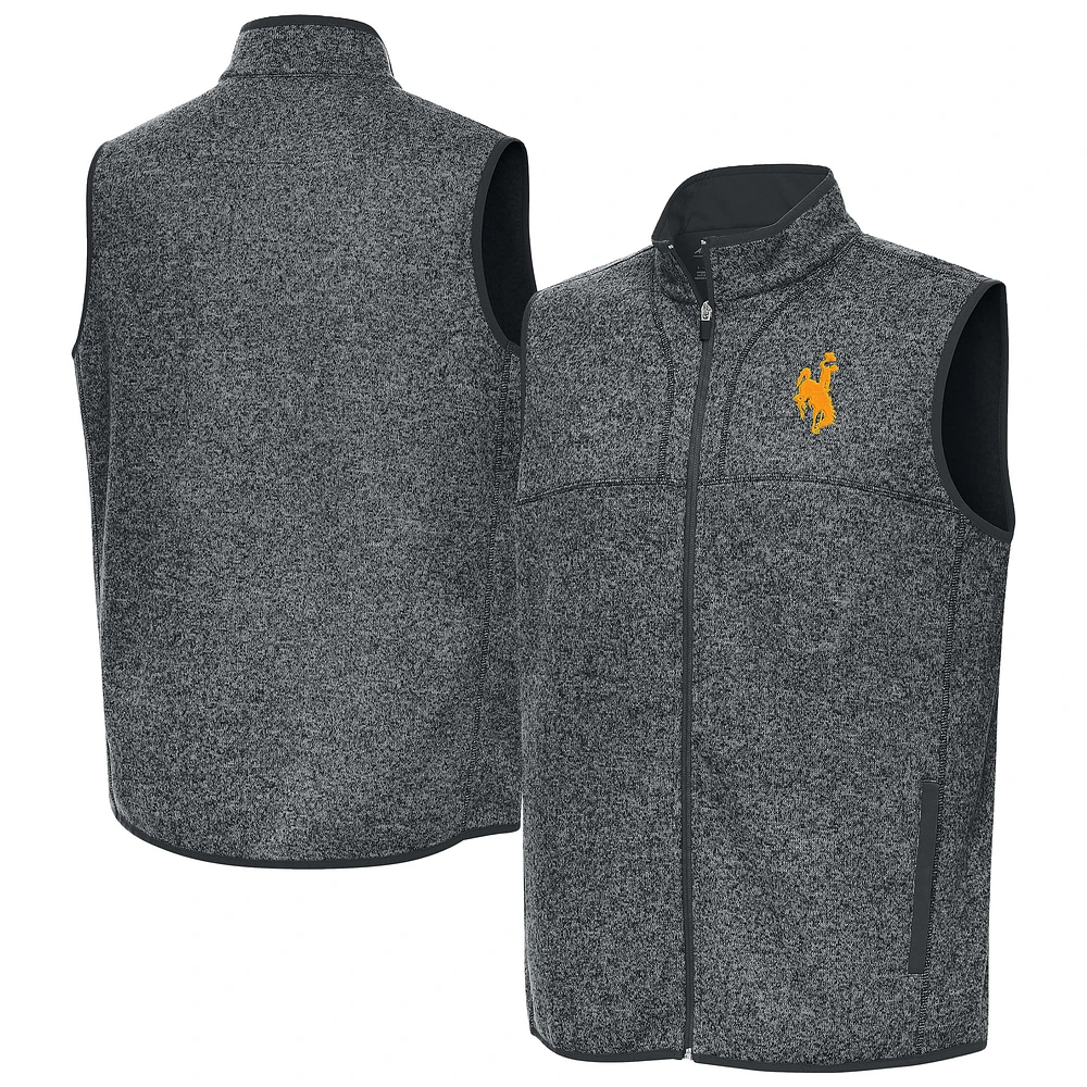 Men's Antigua Heather Charcoal Wyoming Cowboys Fortune Full-Zip Vest