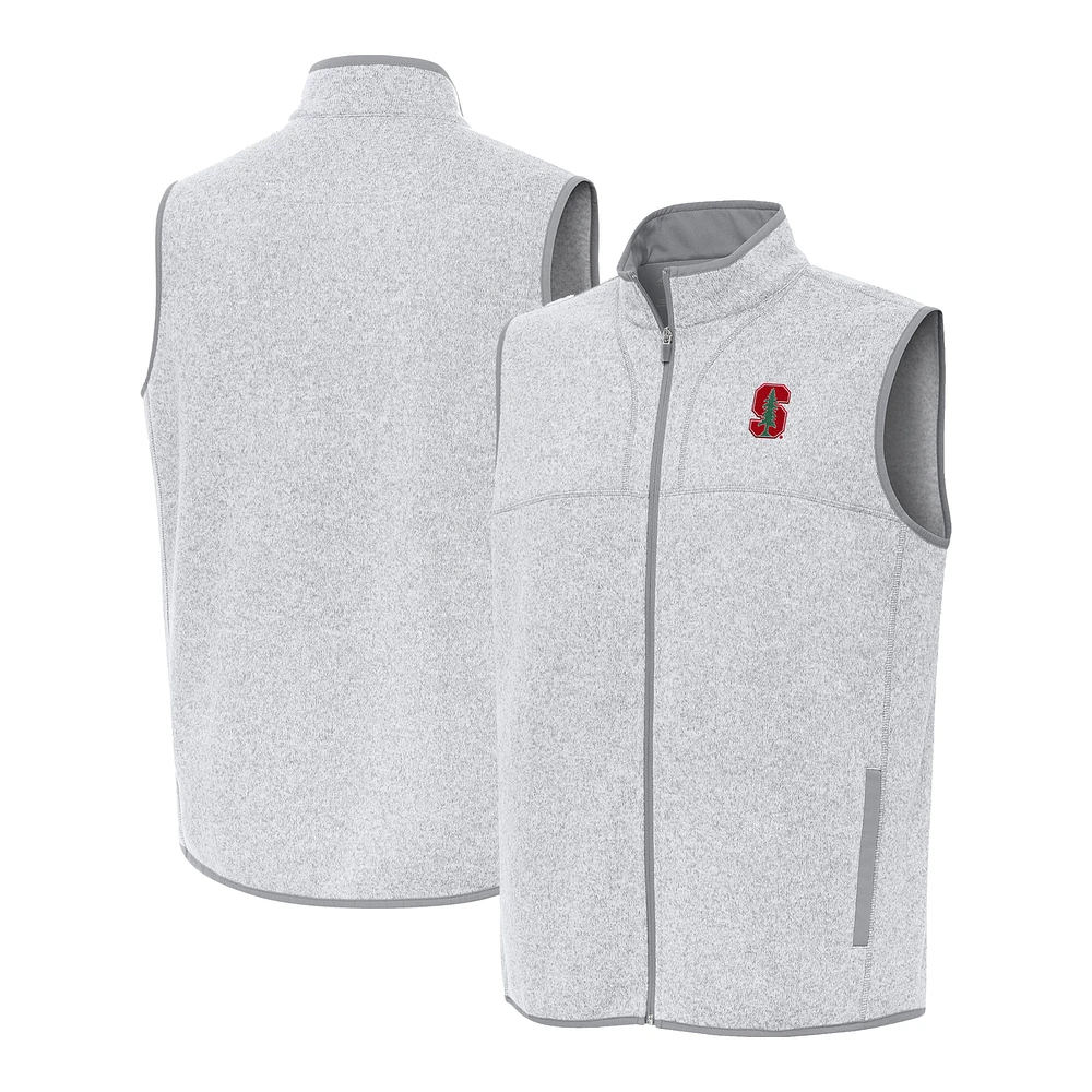 Men's Antigua Heather Gray Stanford Cardinal Fortune Full-Zip Vest