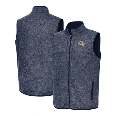 Men's Antigua Heather Navy Georgia Tech Yellow Jackets Fortune Full-Zip Vest